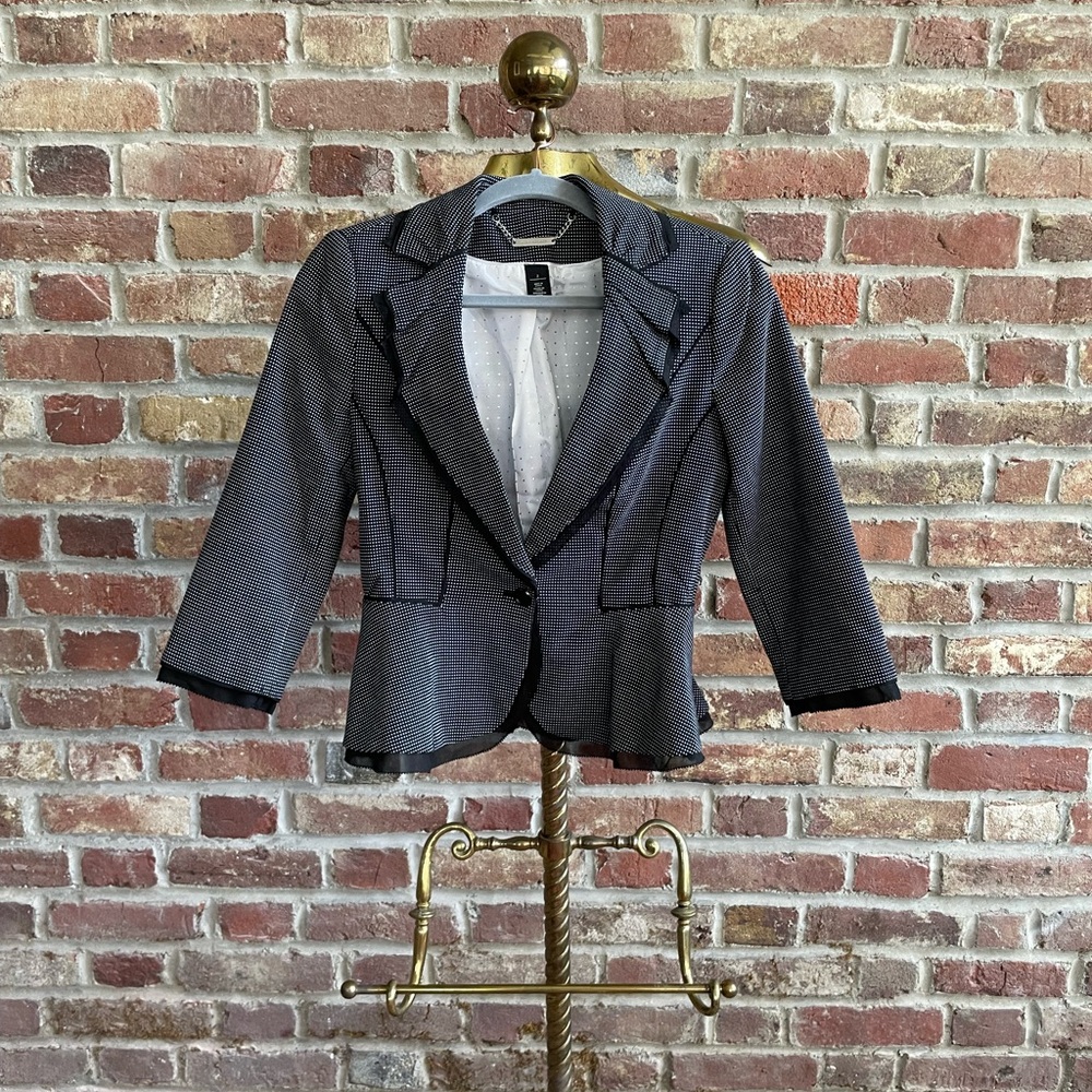 WHBM Black and White Peplum Single-Button Blazer